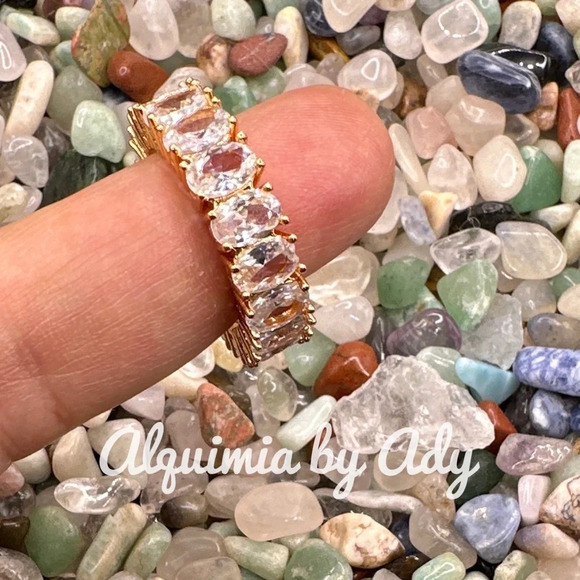 Gold diamond  style chunky jewel Tone gem ring band cuff - Picture 1 of 8